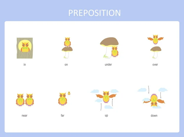 Preposição de movimento para pré-escolar, planilha ilustração vetor estoque — Vetor de Stock