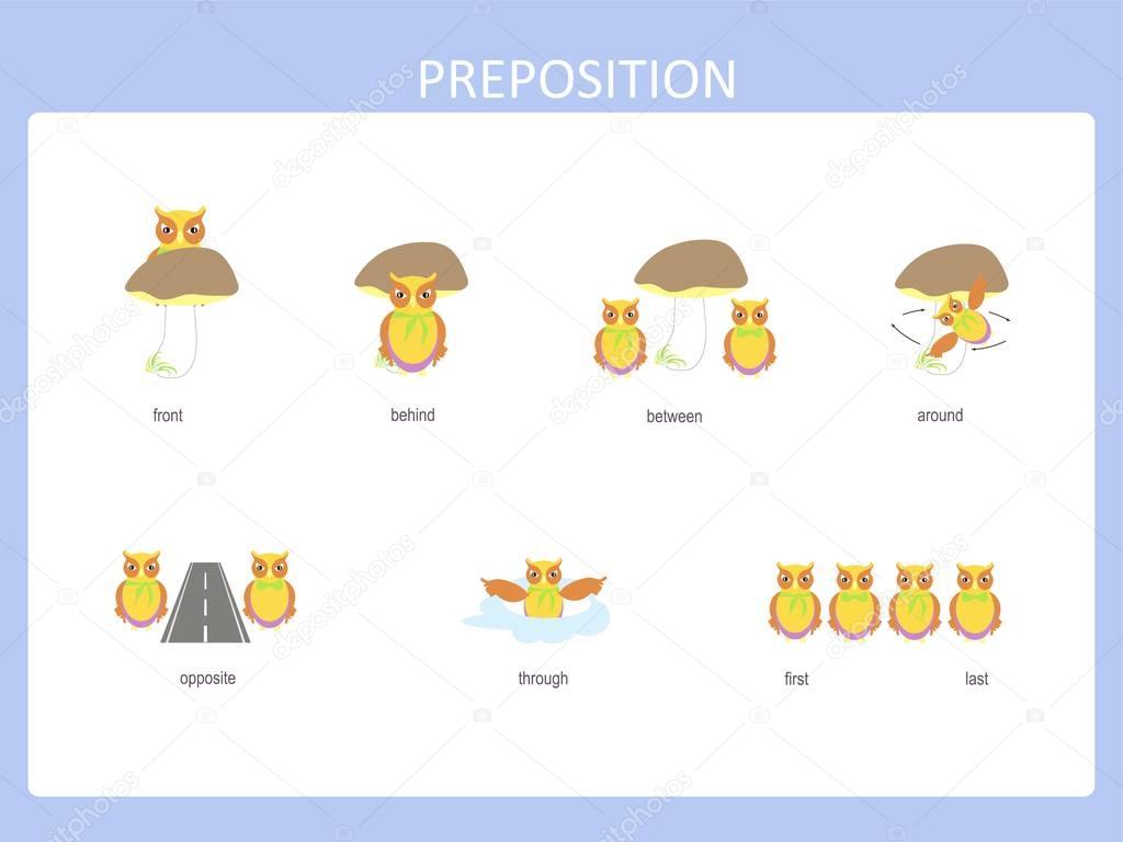 Preposition of motion for preschool, worksheet stock vector illustration