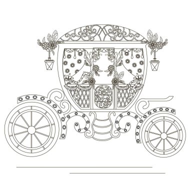     Monochrome doodle hand drawn carriage with flowers. Anti stress stock vector illustration clipart