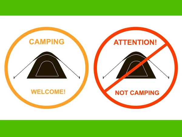 Ikonu odezvy kempování stanu Camping přivítání, pozornost není kemp akcií vektorové ilustrace pro label — Stockový vektor