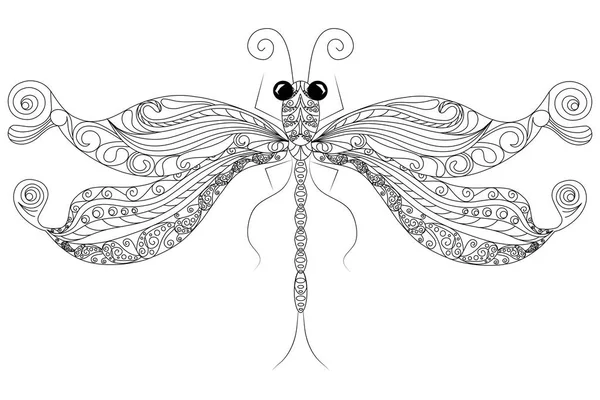 Doodle dragonfly färgläggning sida anti-stress vektorillustration — Stock vektor