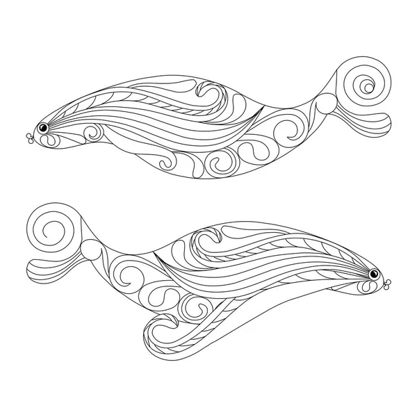 Doodle fishes coloring page anti-stress vector illustration — Stock Vector