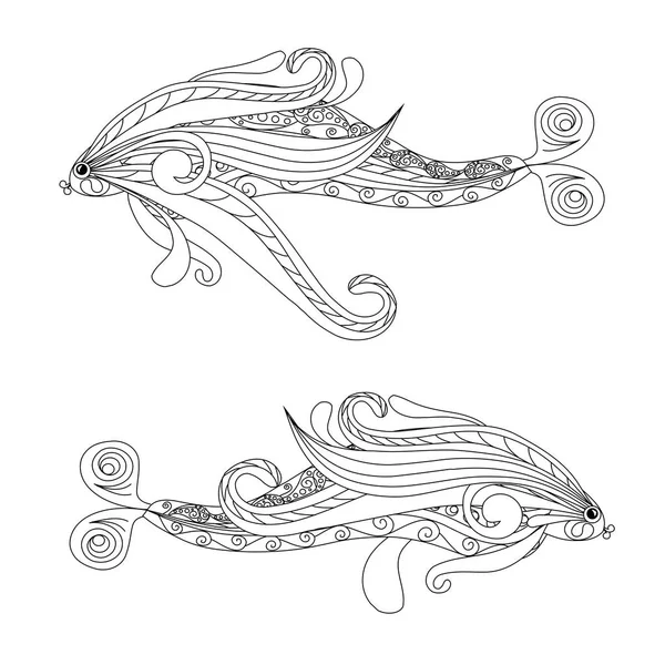 Doodle halak színező oldal anti-stressz-vektor-illusztráció — Stock Vector