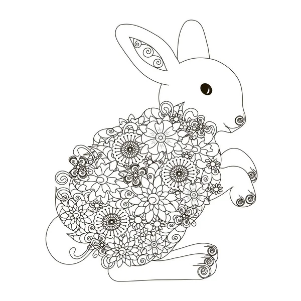 Anti stress abstract rabbit hand drawn monochrome vector illustration — Stock Vector
