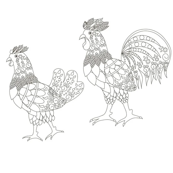 Zentangle galo estilizado galinha, preto e branco mão desenhada vetor ilustração — Vetor de Stock