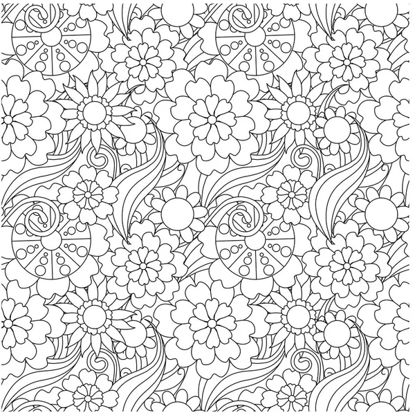シームレスな白黒花柄株式ベクトル図 — ストックベクタ