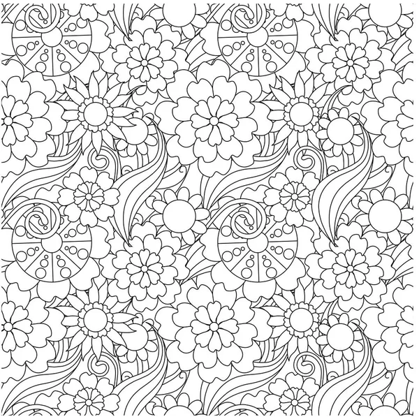 Illustration vectorielle de motif floral monochrome sans couture — Image vectorielle