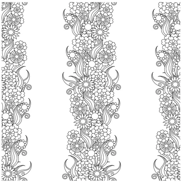 Illustration vectorielle de motif floral monochrome vertical sans couture — Image vectorielle