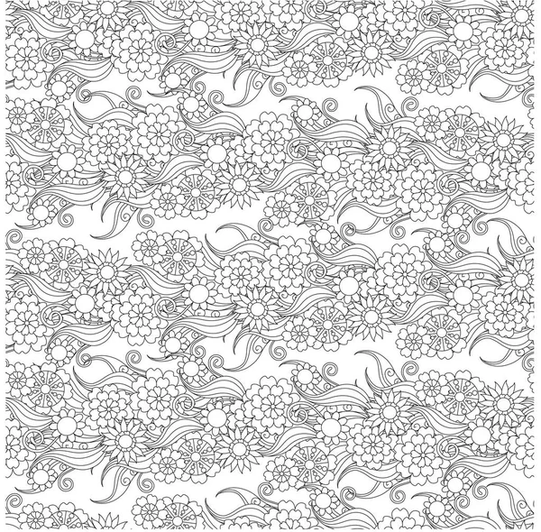 Inconsútil floral horizontal patrón monocromo stock vector ilustración — Vector de stock