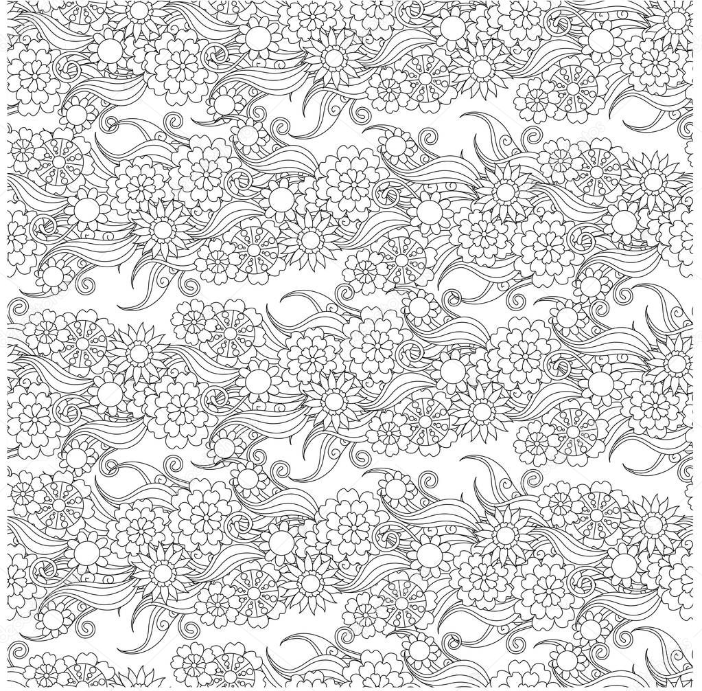 Seamless floral horizontal monochrome pattern stock vector illustration