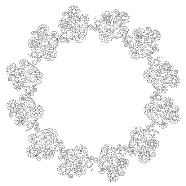 Floral ronde monochroom lijn stijl achtergrond, Lorem ipsum voorraad vectorillustratie — Stockvector