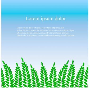 Arka plan ile yeşil eğreltiotu yaprakları, mavi hisse senedi vektör çizim üzerinde beyaz Lorem Ipsum