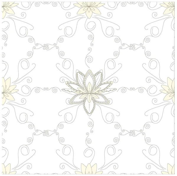 Fleurs de lotus rose sans couture, motif tourbillonnant noir sur l'illustration vectorielle du bouillon blanc — Image vectorielle