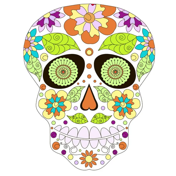 Doodle stylisé crâne coloré, dessin à la main, illustration vectorielle de stock — Image vectorielle