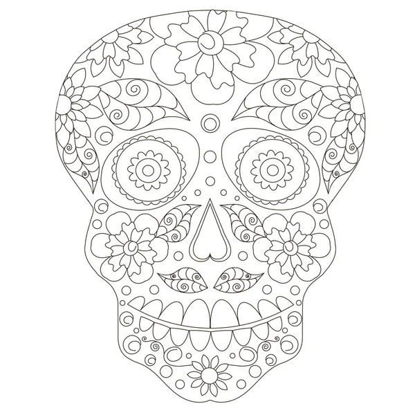 Doodle stylizowane czarno-biały cukier czaszki, ręcznie rysowane, zapasów wektor ilustracja — Wektor stockowy