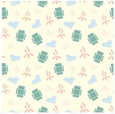 Trekking önyükleme, Ocak, bıçak, aşırı turizm hisse senedi vektör çizim için sırt çantası ile sorunsuz arka plan