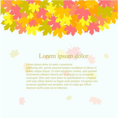 Arka plan ile sarı, yeşil, turuncu, kırmızı akçaağaç yaprağı, Sonbahar, Lorem Ipsum ışık mavi hisse senedi vektör çizim üzerinde