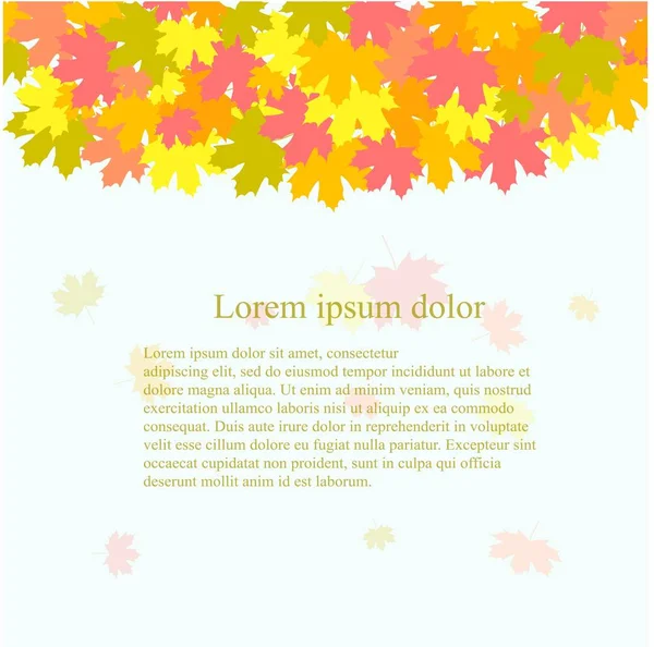 Fondo con hojas de arce amarillo, verde, naranja, rojo, caída, Lorem ipsum en la ilustración de vector de stock azul claro — Vector de stock