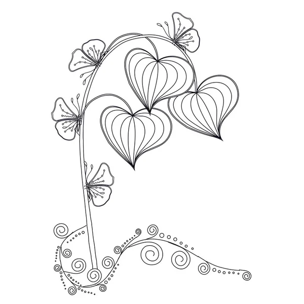 Monochrome hand drawn decorative plant element for coloring page, print, tattoo stock vector illustration — Stock Vector