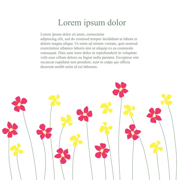 Fondo con flores rojas y amarillas ondulan en blanco, Lorem ipsum stock vector ilustración — Vector de stock