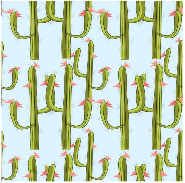 Mavi hisse senedi vektör çizim üzerinde kırmızı çiçekli sorunsuz çiçek yeşil kaktüs