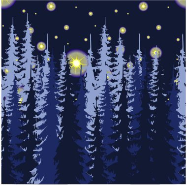 Ladin gece orman ve yıldızlı gece kesintisiz arka plan hisse senedi vektör çizim