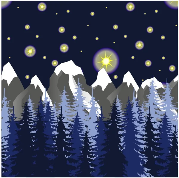 Ladin gece orman, dağ, yıldızlı gece kesintisiz arka plan hisse senedi vektör çizim