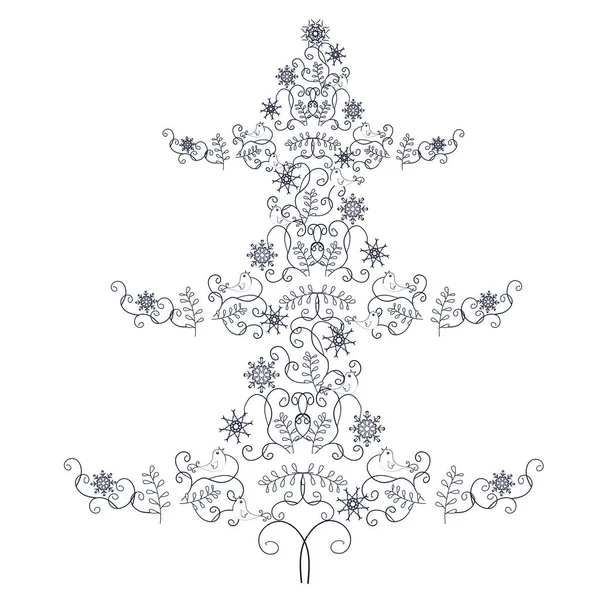 Stilisierte Doodle-Stil Hand gezeichnet monochrom Weihnachtsbaum Stock Vektor Illustration für Design — Stockvektor