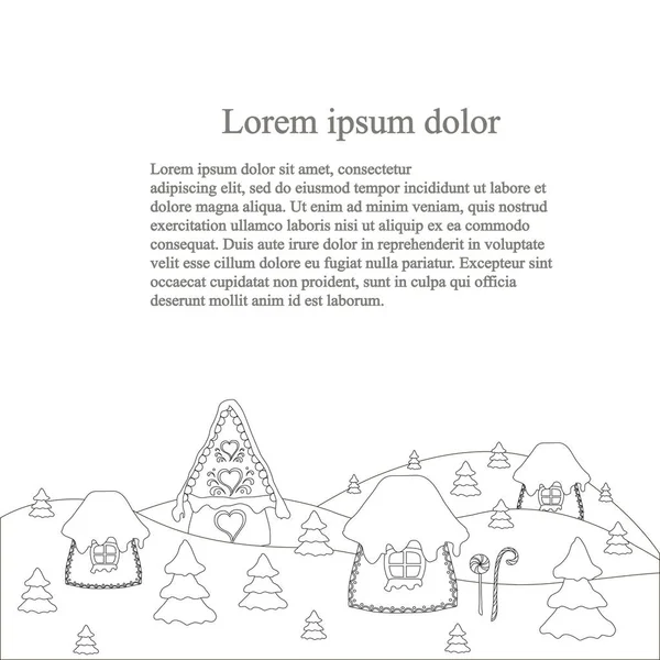 Монохромний фон різдвяних будинків на пагорбах, дерево на пагорбах Векторні ілюстрації — стоковий вектор