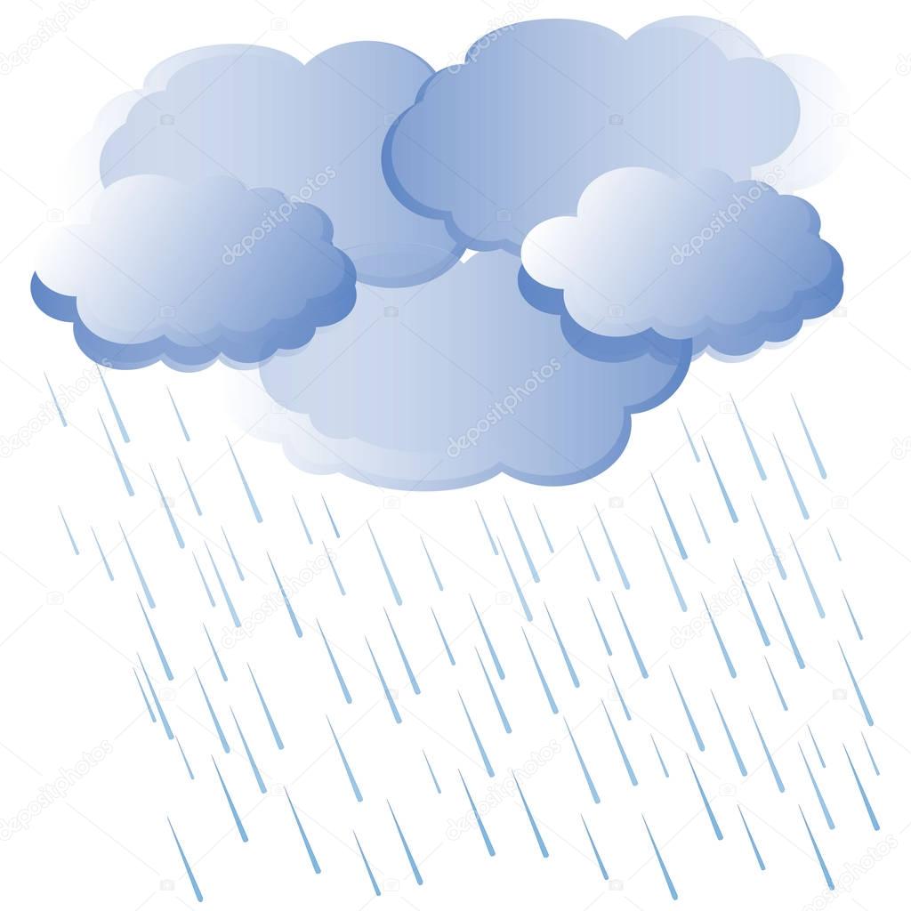 Gradient blue clouds, drops rain on white backgroun stock vector illustration