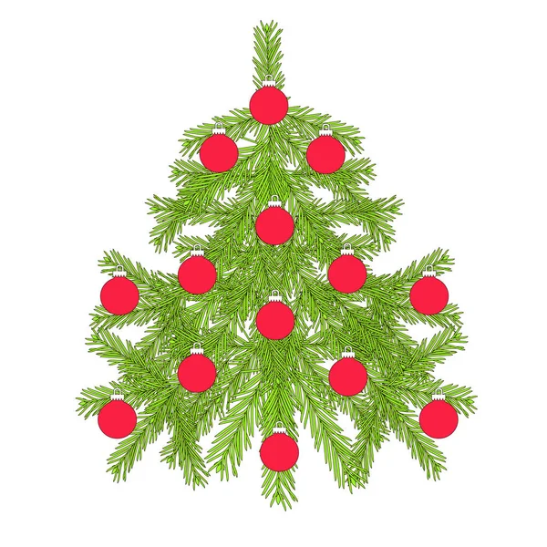Зеленая Елка Рождества Красный Шар Белом Векторная Иллюстрация Складе Клипартов — стоковый вектор