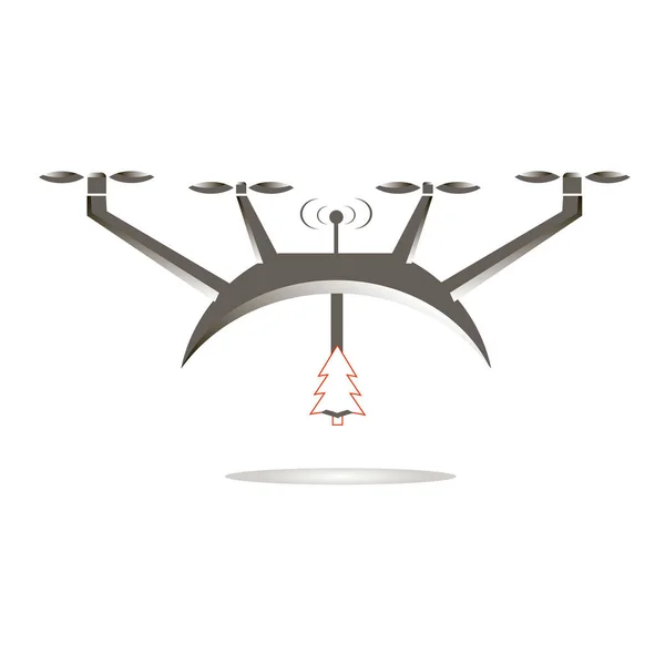 Drone Aire Gris Con Contorno Rojo Árbol Navidad Blanco Diseño — Vector de stock