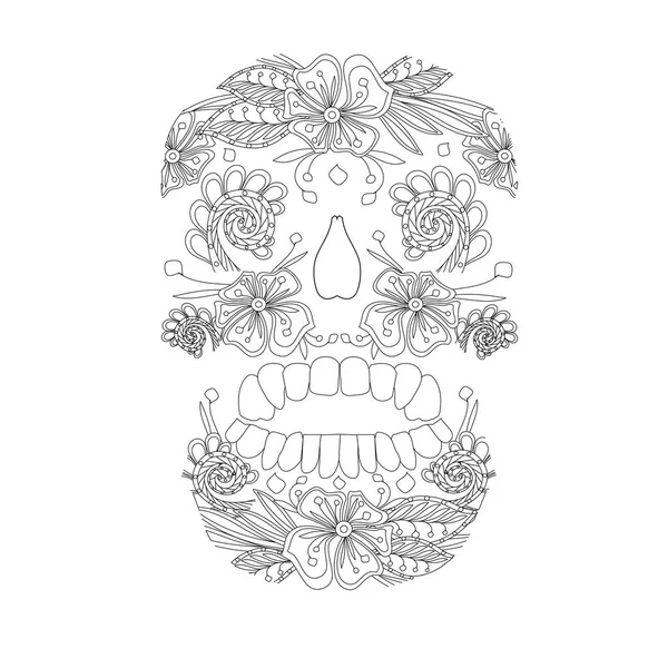 Style Caniche Stylisé Crâne Sucre Noir Blanc Dessiné Main Illustration — Image vectorielle
