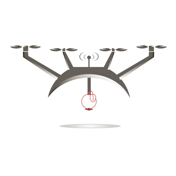 Graue Luft Drohne Mit Roten Umrissen Apple Flaches Design Symbol — Stockvektor