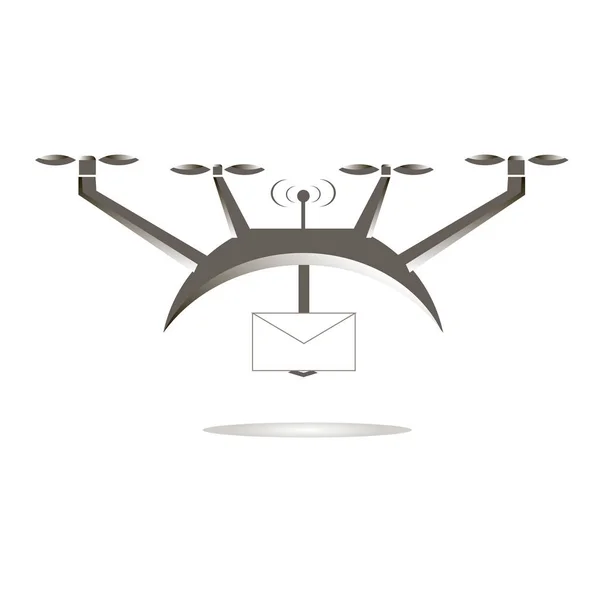 Graue Luft Drohne Mit Roten Konturen Umschlag Flache Design Ikone — Stockvektor