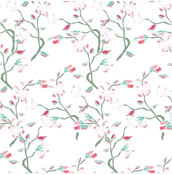 Rama Flor Sakura Patrón Dibujado Mano Sin Costuras Ilustración Del — Archivo Imágenes Vectoriales