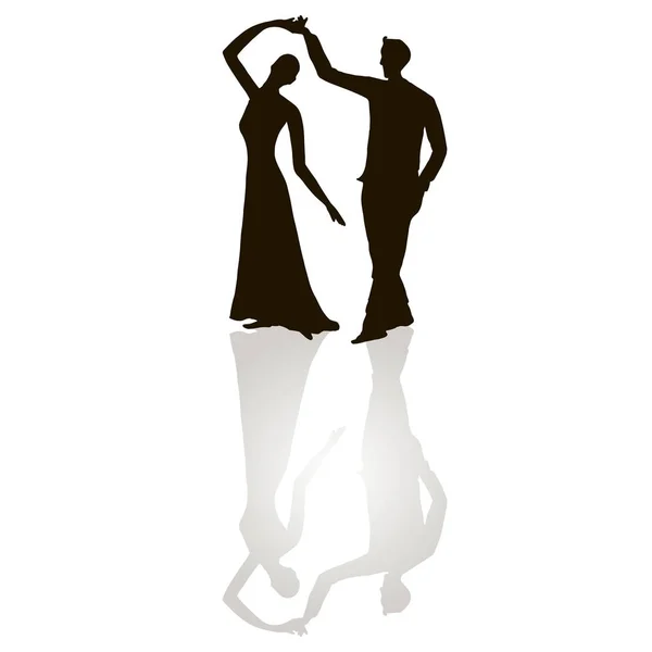 Black Silhouette Figures Dancing Man Woman White Grey Shadow Tango — Stock Vector