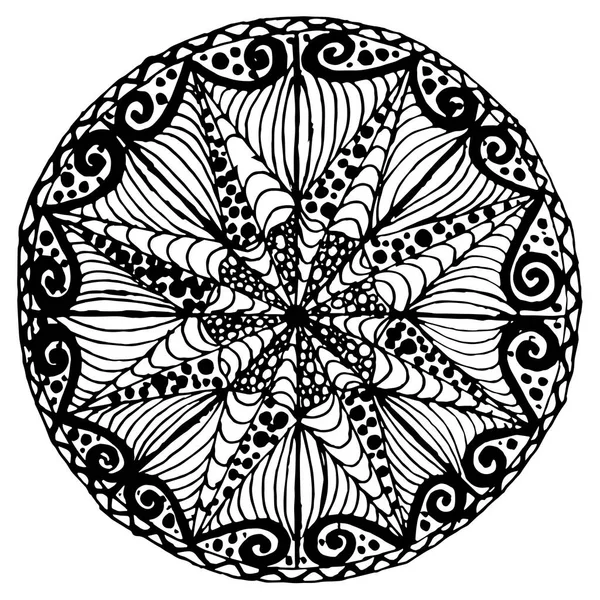 Hand Getekende Vector Monochroom Mandala Schets Doodle Stijl Ontwerpelement Etnische — Stockvector