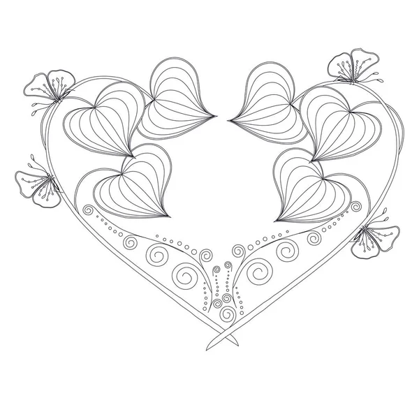 定型化された花モノクロ ハート スケッチ タトゥーのデザイン要素株式ベクトル図 — ストックベクタ