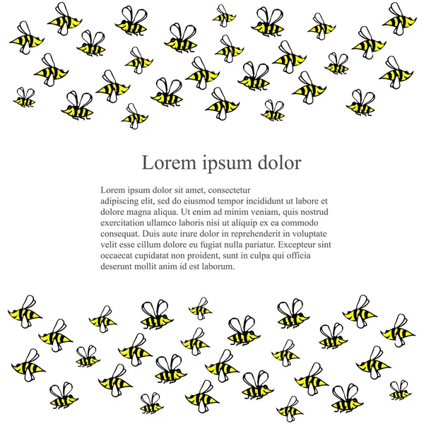 Фон Розмальованими Руками Мультяшними Бджолами Акціями Lorem Ipsum Векторні Ілюстрації — стоковий вектор