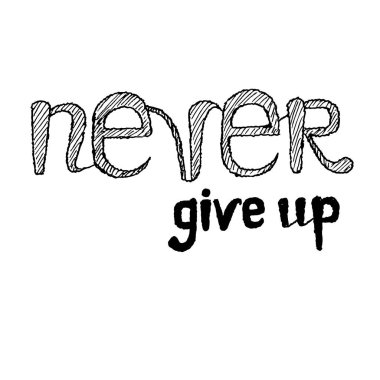 El ilham yazı asla vazgeçmek, web, baskı için siyah ve beyaz hisse senedi vektör çizim çizimi