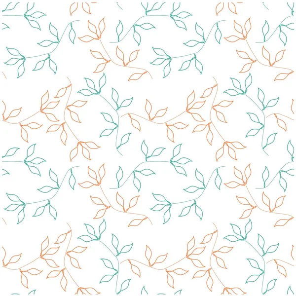 Modèle Dessiné Main Sans Couture Vert Feuilles Orange Sur Papier — Image vectorielle