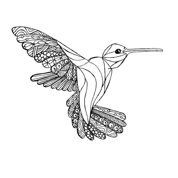 Zentangle Style Hummingbird Monochrome Sketch Coloring Page Antistress Stock Vector — Stock Vector