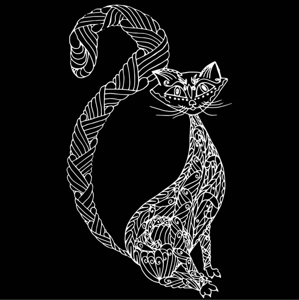 Gato Zentangle Monocromático Desenhado Mão Para Ilustração Vetor Estampa Camiseta — Vetor de Stock