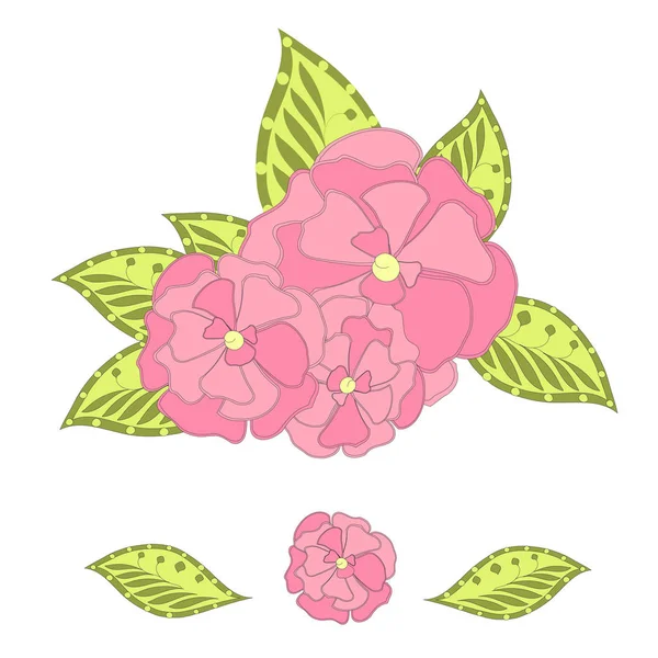 Růžový Květ Sakura Zelené Lístečky Bílé Galerie Umění Vektorové Ilustrace — Stockový vektor