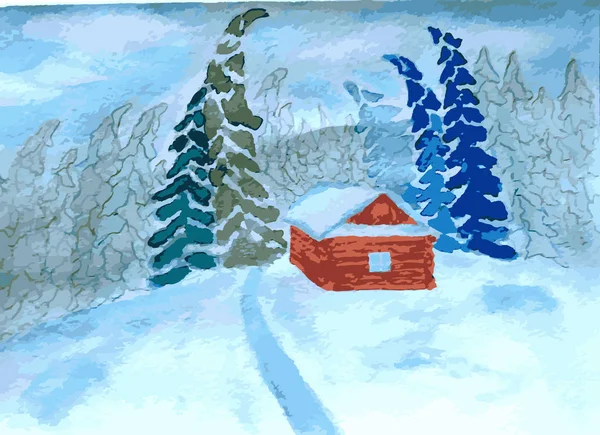 Цветная Акварель Елового Леса Горное Укрытие Векторной Иллюстрации Снега Паутины — стоковый вектор