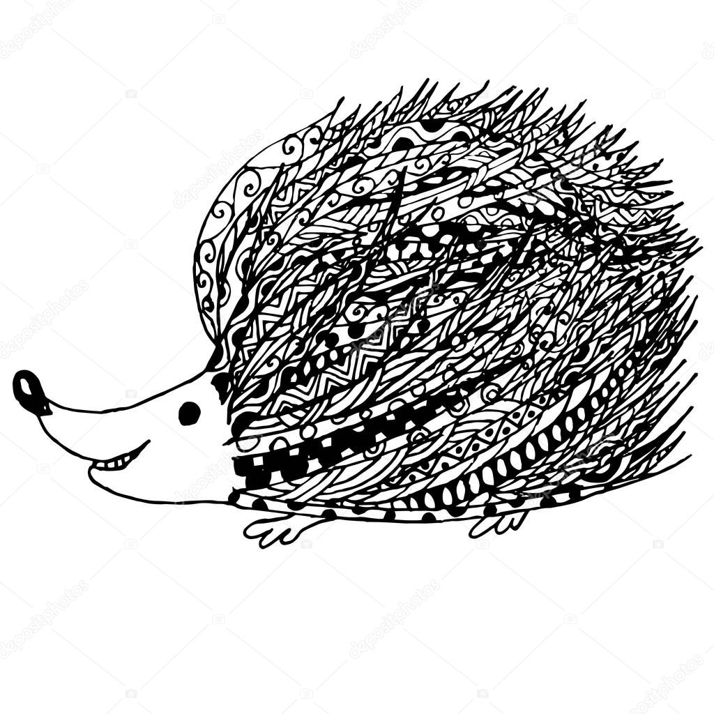 Zentangle Stil Igel Monochrome Skizze Färbung Seite