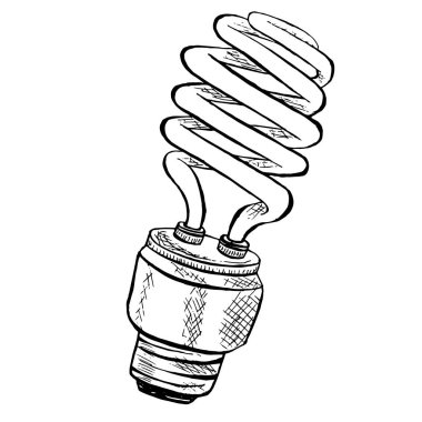 Kompakt floresan ampul kroki. Mürekkep kroki ampul simgesi hisse senedi vektör çizim tasarım öğesi web, baskı için