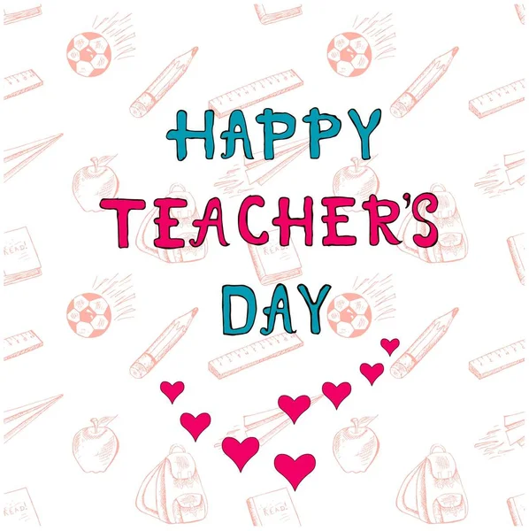 Typography Banner Red Blue Lettering Happy Teacher Day Seamless School — Stock Vector