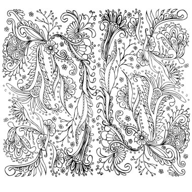 Elle çizilmiş doodle tek renkli desen, hisse senedi vektör çizim sayfası için antistress boyama için baskı, web için